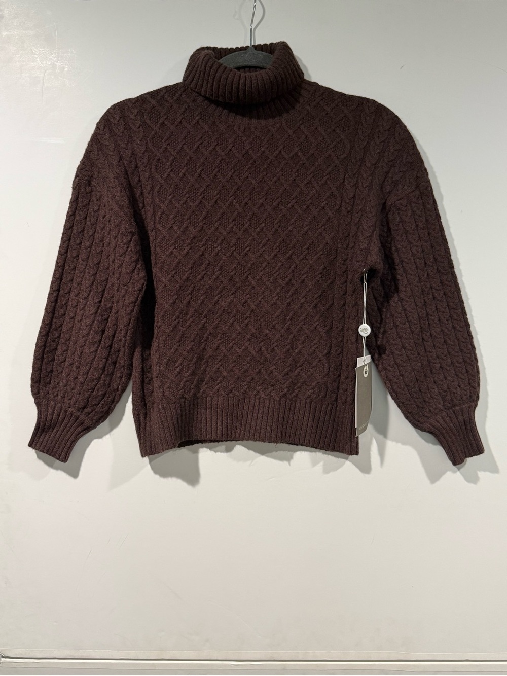 Cabled Turtleneck Sweater in Deep Brown